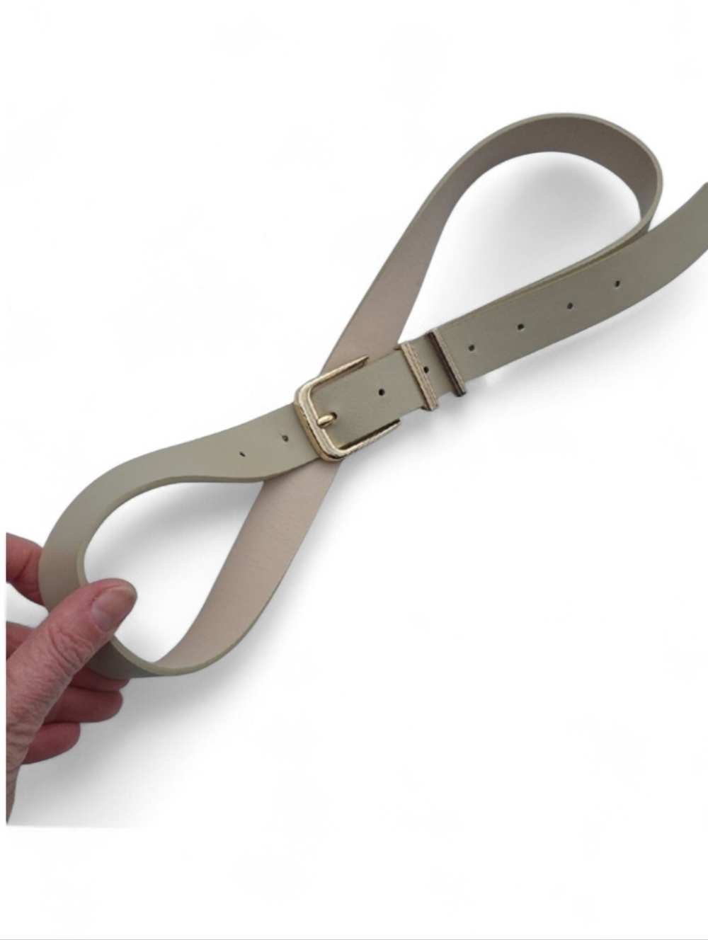 Classic Women's Beige Faux Leather Belt with Gold Buckle